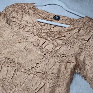 Origami Magic Scarf Popcorn Top Womens One Size Tan Excellent Scalloped Crinkle